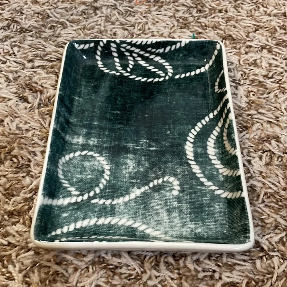 J. Crew Ceramics Catch All Tray Nautical Batik Rope - White & Teal
